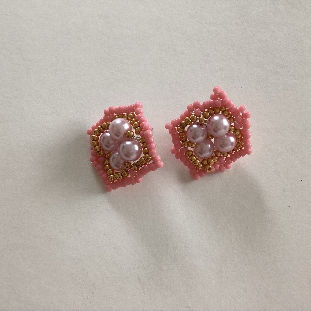 Pink Beaded Earrings with Pearls